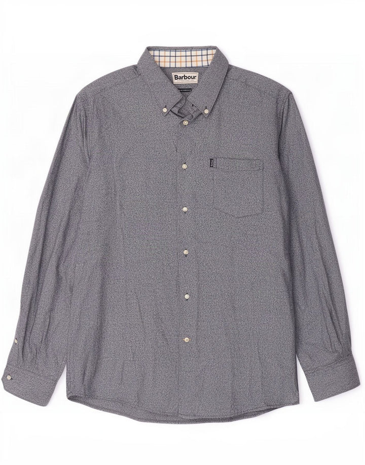 Мужская рубашка индивидуального кроя Barbour из хлопка среднего синего цвета с крапинками