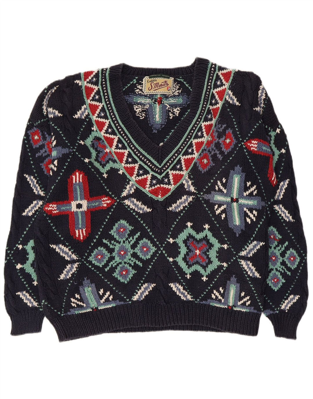 Женский джемпер с v-образным вырезом S.Moritz, Великобритания 16, большой темно-синий, хлопок