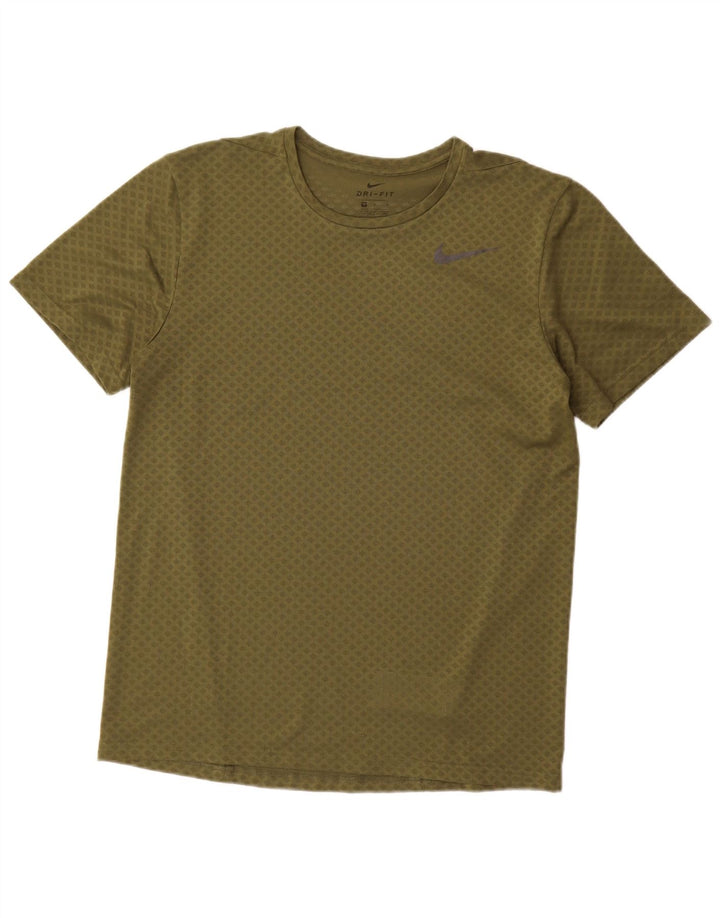 Мужская футболка Nike Dri Fit, верх среднего цвета, хаки, полиэстер с геометрическим рисунком