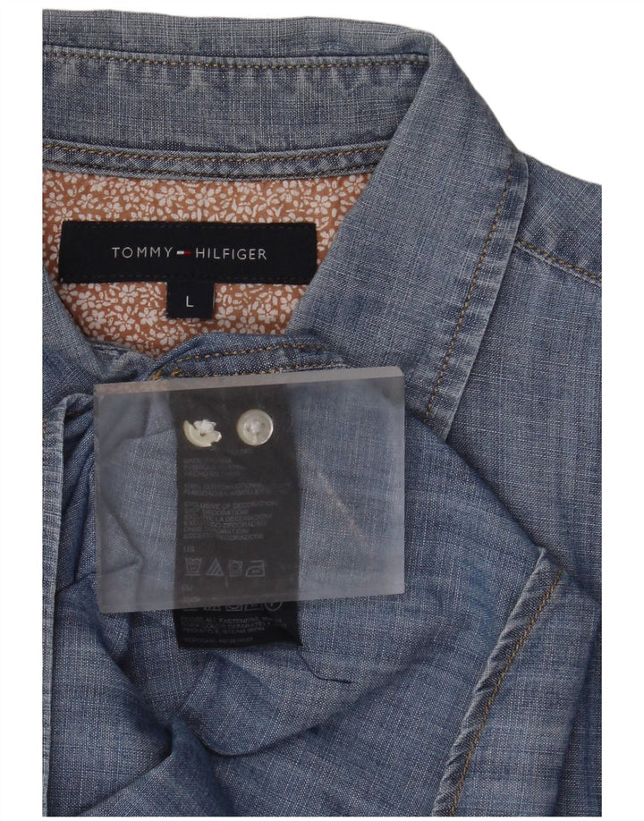Мужская джинсовая рубашка Tommy Hilfiger, большой синий хлопок