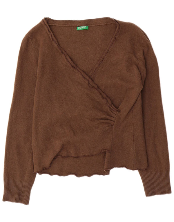 Женский укороченный джемпер с v-образным вырезом Benetton UK 10, маленький коричневый