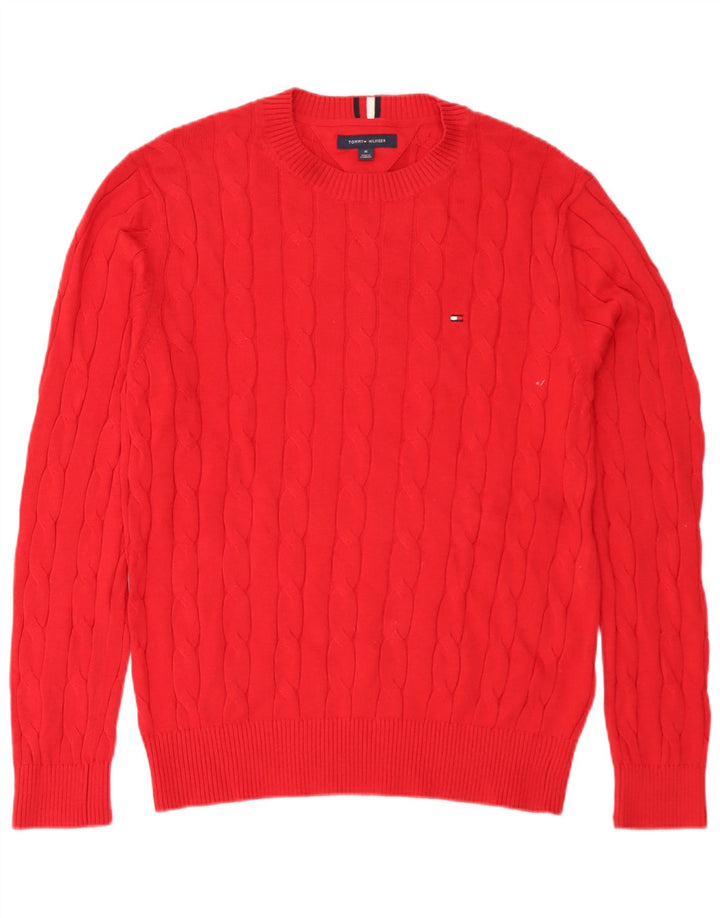 Мужской джемпер с круглым вырезом Tommy Hilfiger, средний красный хлопковый свитер
