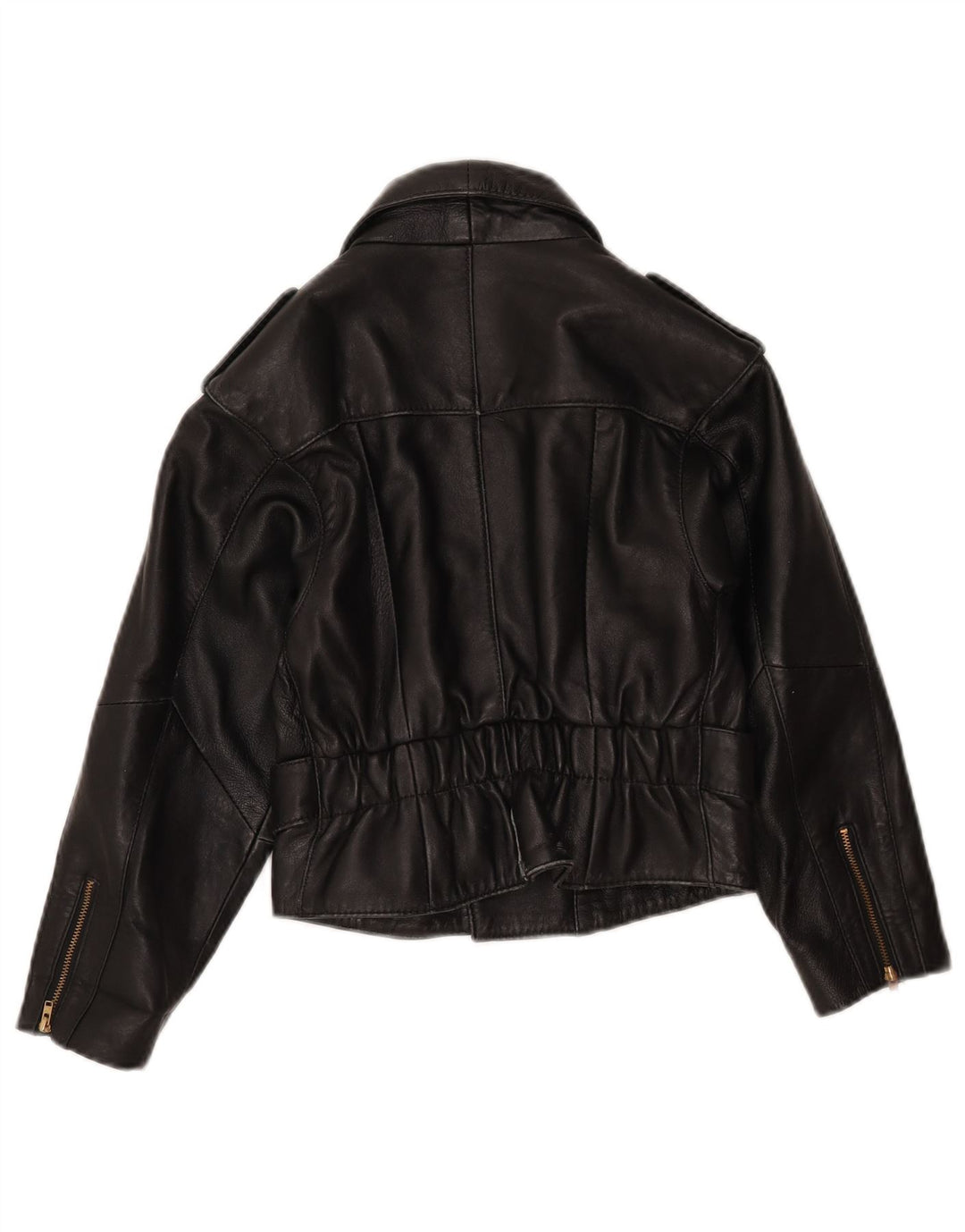 Винтажная женская укороченная кожаная байкерская куртка UK 8, маленькая черная кожа