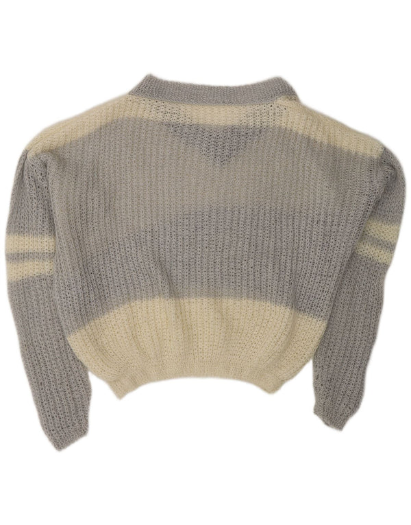 ВИНТАЖНЫЙ женский джемпер с v-образным вырезом UK 20 2XL Off White Color Block