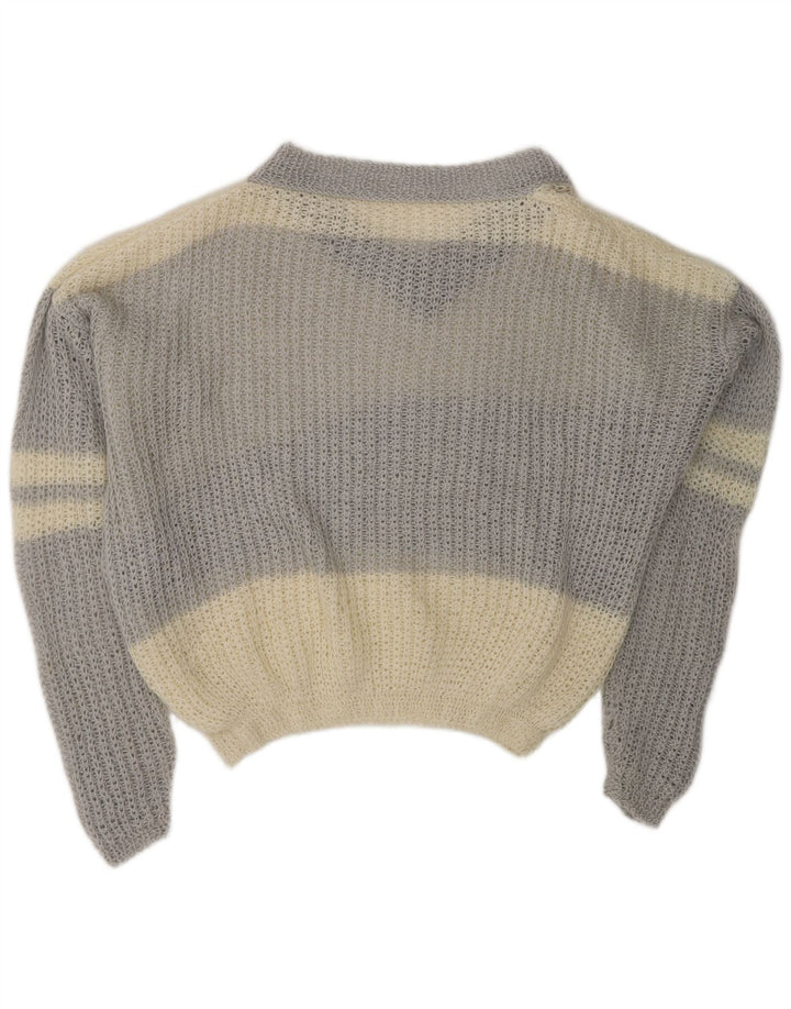 ВИНТАЖНЫЙ женский джемпер с v-образным вырезом UK 20 2XL Off White Color Block