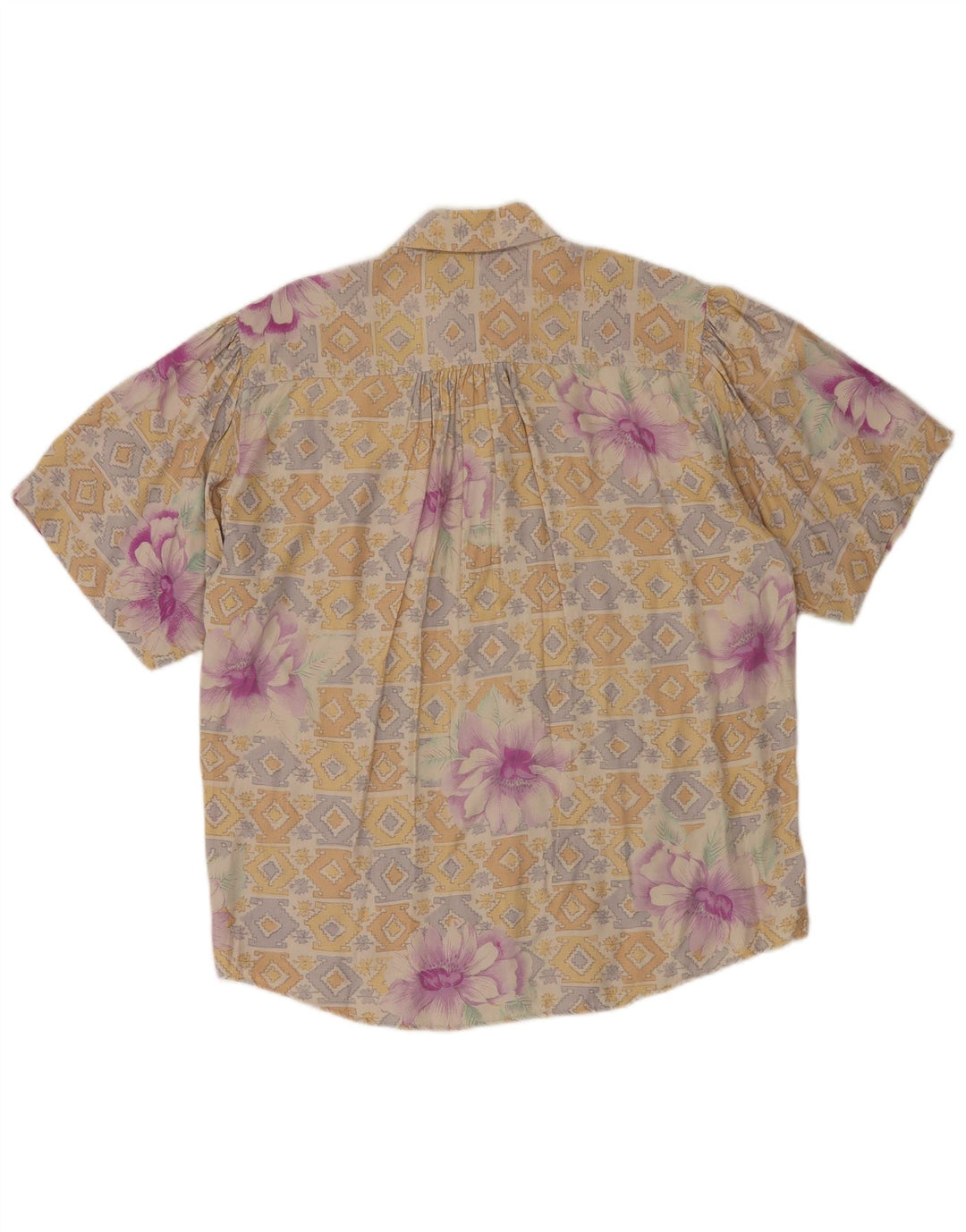 BENETTON Женская блузка-рубашка с коротким рукавом IT 44 Средний Бежевый Цветочный