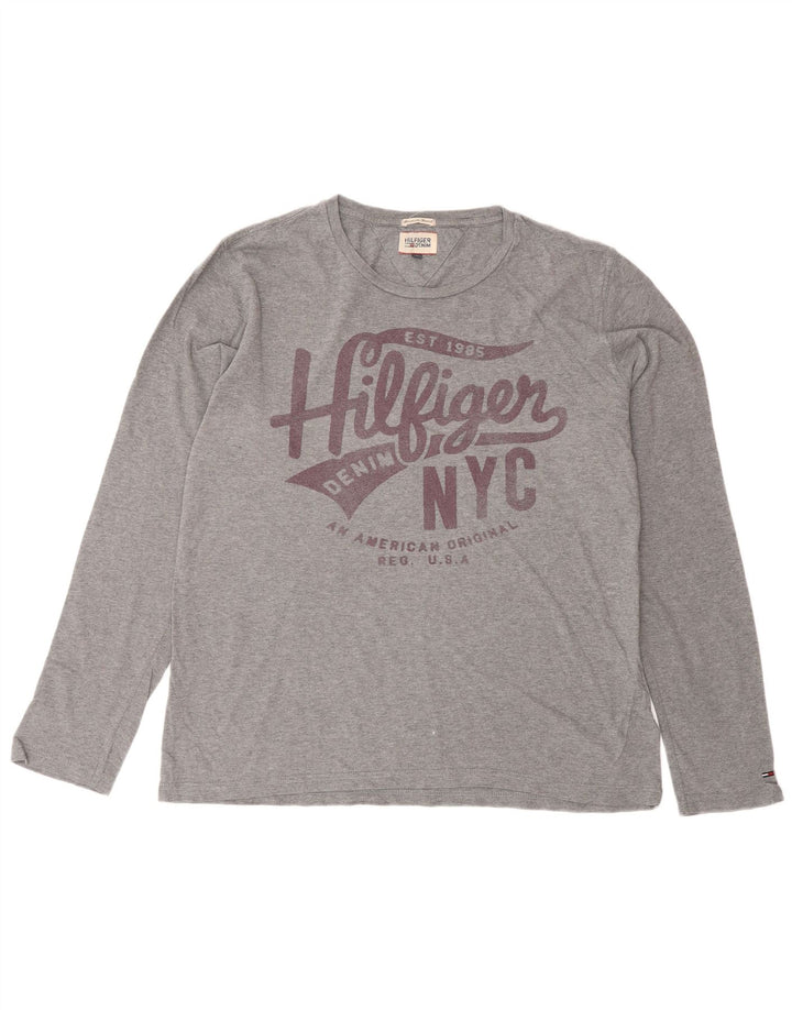 TOMMY HILFIGER Мужской топ с длинными рукавами и рисунком, большой размер, серый хлопок
