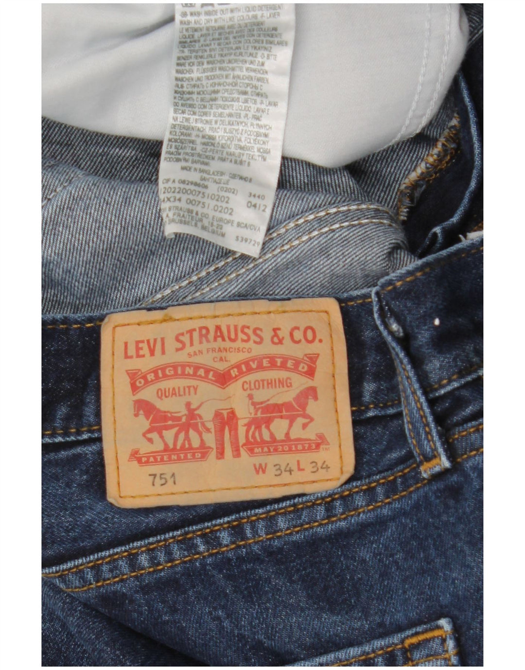 Мужские прямые джинсы Levi's 751 W34 L34 темно-синие, хлопок