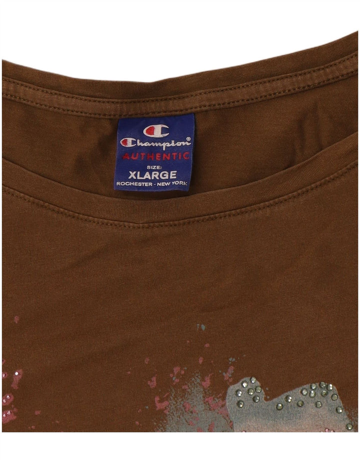 Женская футболка оверсайз с рисунком Champion UK 18 XL Коричневая