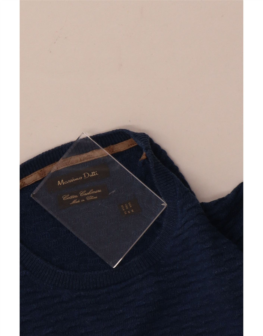 Мужской джемпер с круглым вырезом Massimo Dutti, средний синий хлопковый свитер