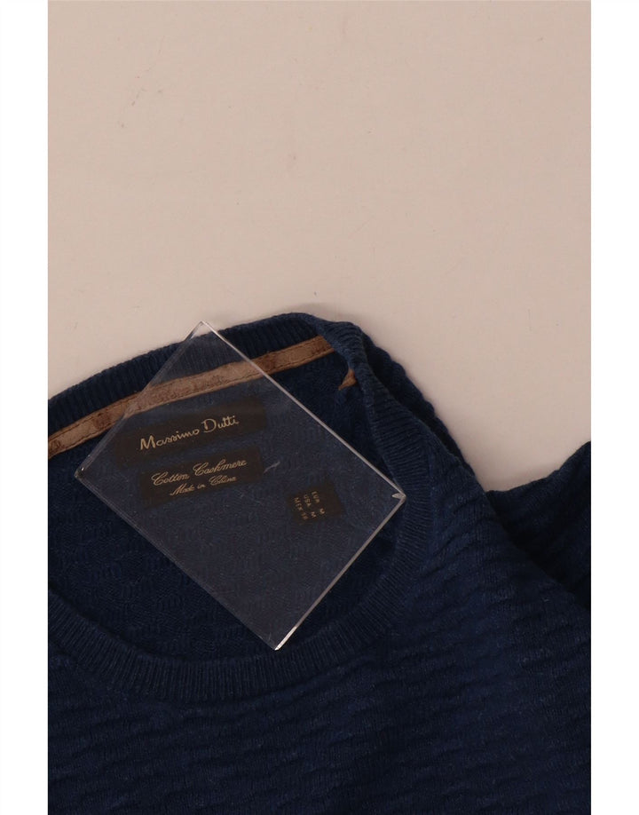 Мужской джемпер с круглым вырезом Massimo Dutti, средний синий хлопковый свитер