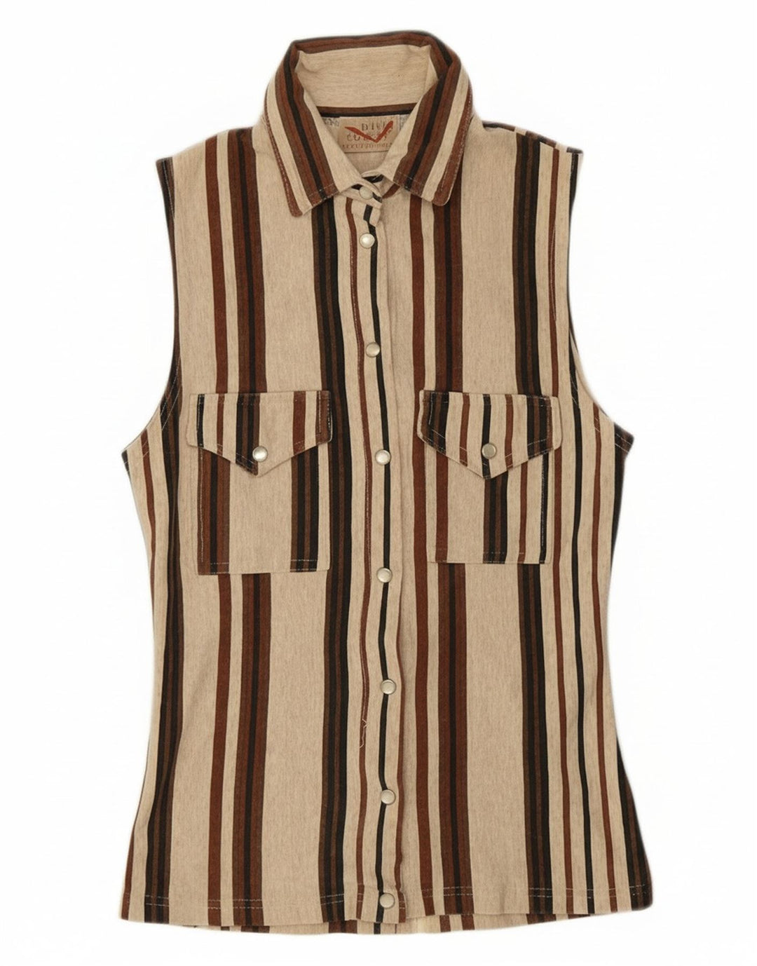 PHARD Womens Sleeveless Shirt UK 8 Small Beige Striped