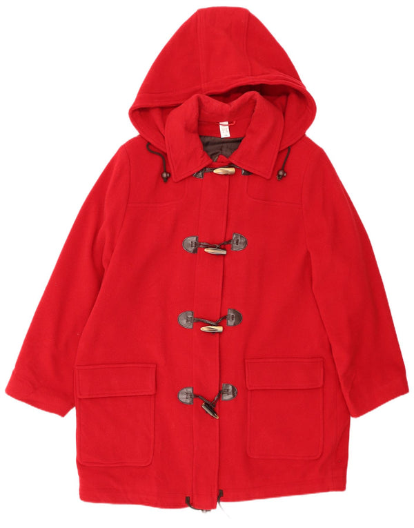 ВИНТАЖНЫЙ женский дафлкот оверсайз с капюшоном, Великобритания 18 XL, красная шерсть