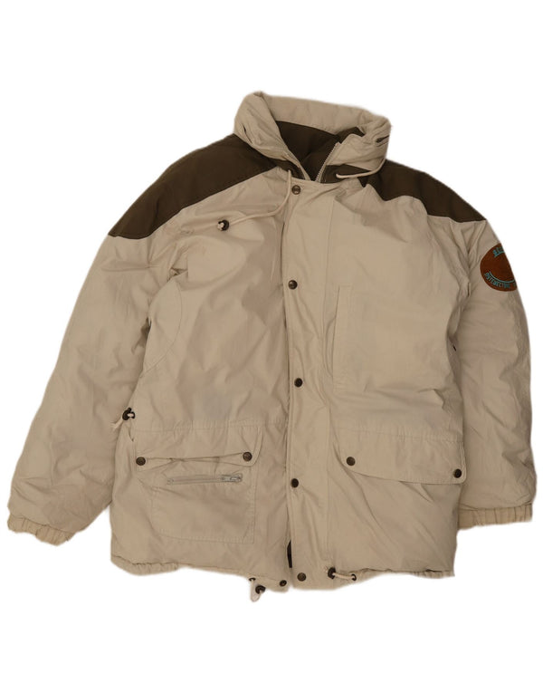 Stratos Mens Hooded Reversible Padded Jacket UK 38 Medium Beige Colourblock