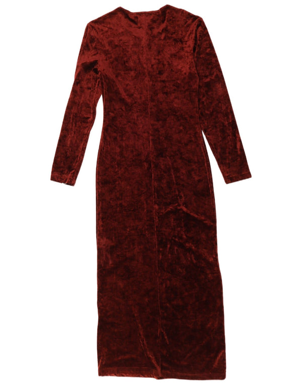Vintage Womens Long Sleeve Velour Maxi Dress UK 10 Small Burgundy Polyamide