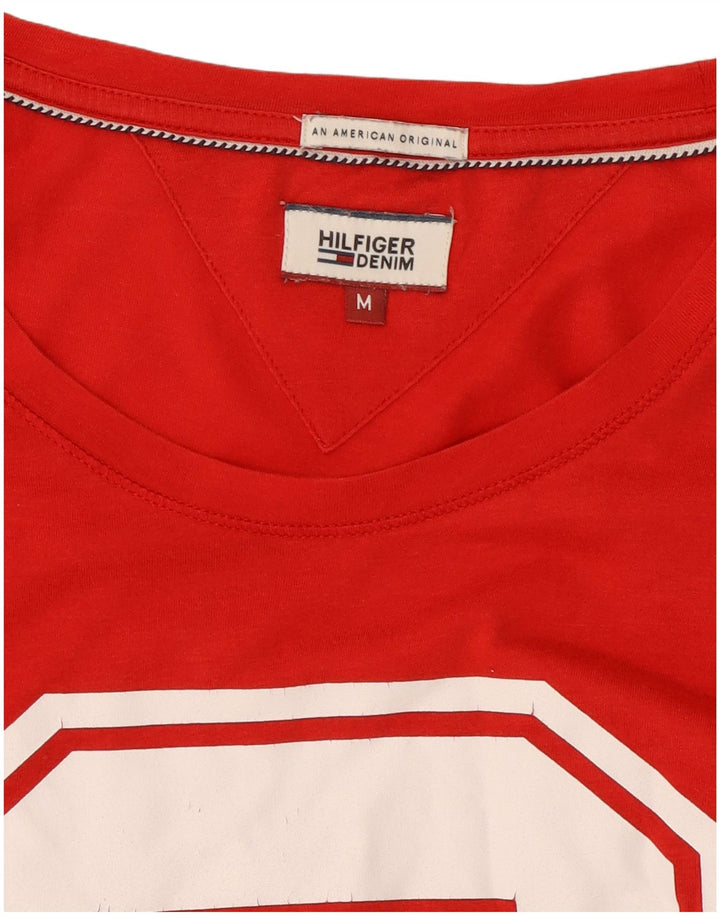 Мужская футболка с рисунком Tommy Hilfiger, хлопковый топ среднего красного цвета
