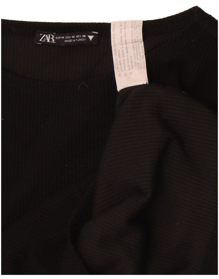 Женский укороченный топ Zara с длинным рукавом UK 12, средний черный полиэстер