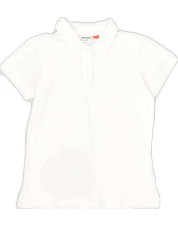 CHAMPION Womens Polo Shirt UK 12 Medium White Cotton | Vintage Champion | Thrift | Second-Hand Champion | Used Clothing | Messina Hembry 