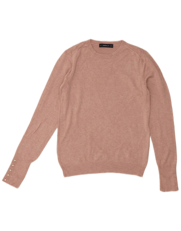 Женский джемпер с круглым вырезом Zara UK 12, вискоза среднего розового цвета