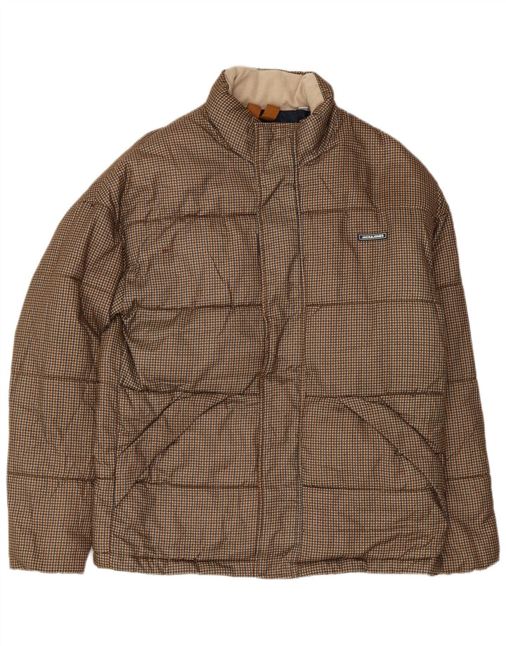 Мужская стеганая куртка Jack & Jones UK 36, маленький коричневый полиэстер в клетку