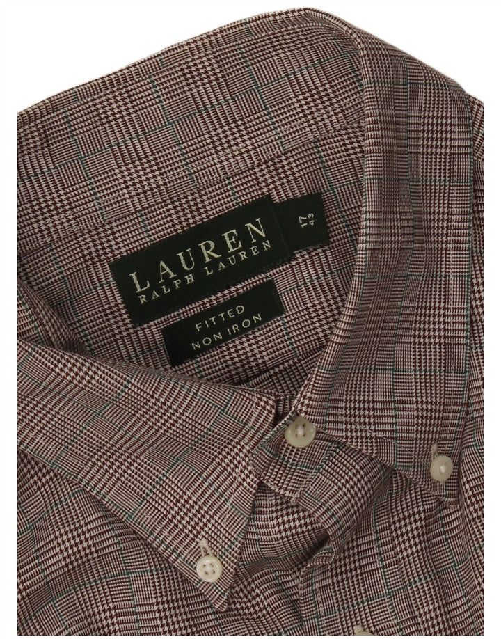 Мужская приталенная рубашка Ralph Lauren, размер 17 43 XL, коричневая с узором «гусиные лапки»