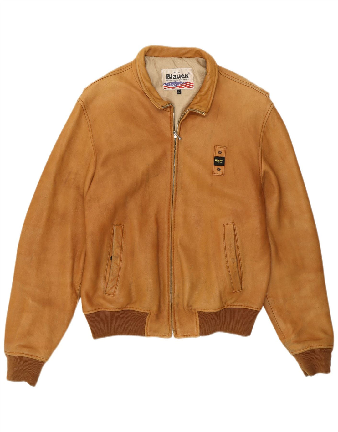 Женский кожаный бомбер Blauer UK 18 XL Коричневый кожаный