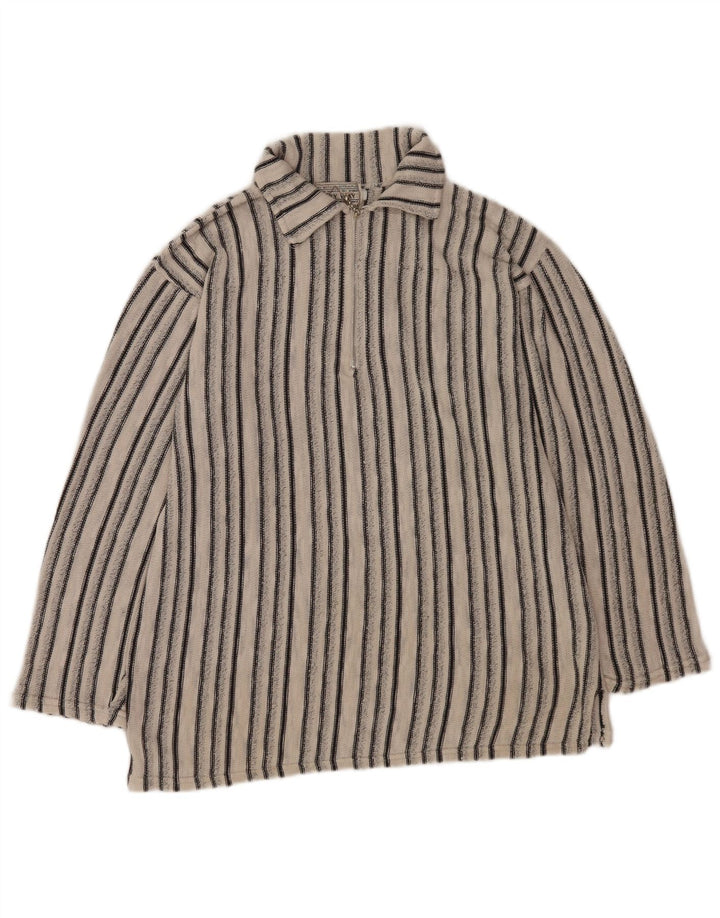 Винтажный мужской свитер с воротником поло, средний белый полосатый свитер