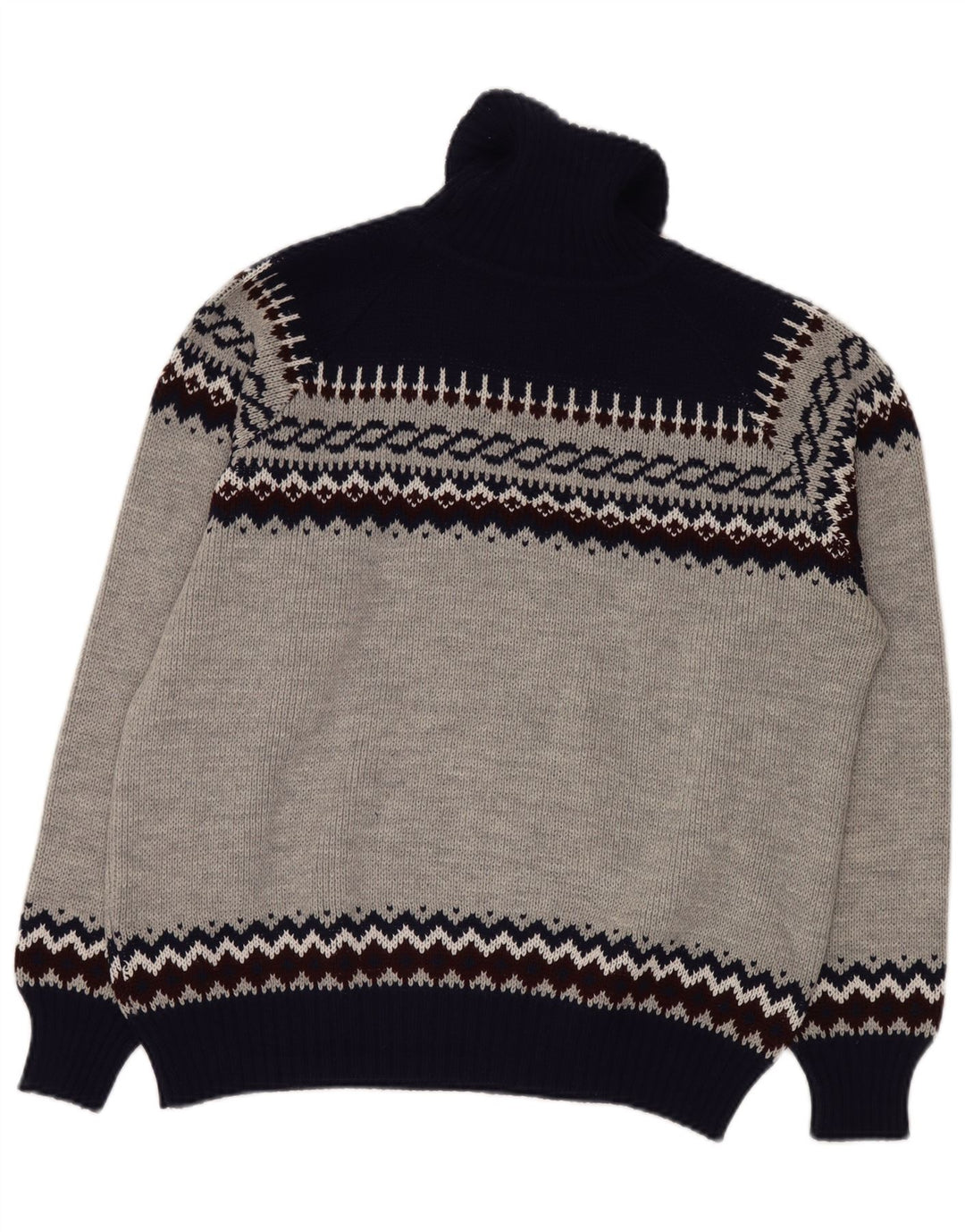 VINTAGE Мужской джемпер с высоким воротником IT 52/54 Большой Серый Fair Isle
