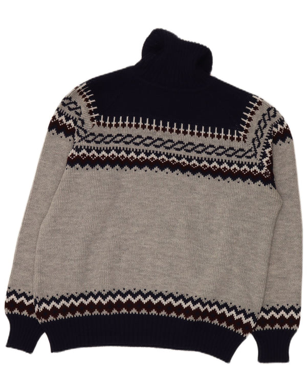 VINTAGE Мужской джемпер с высоким воротником IT 52/54 Большой Серый Fair Isle