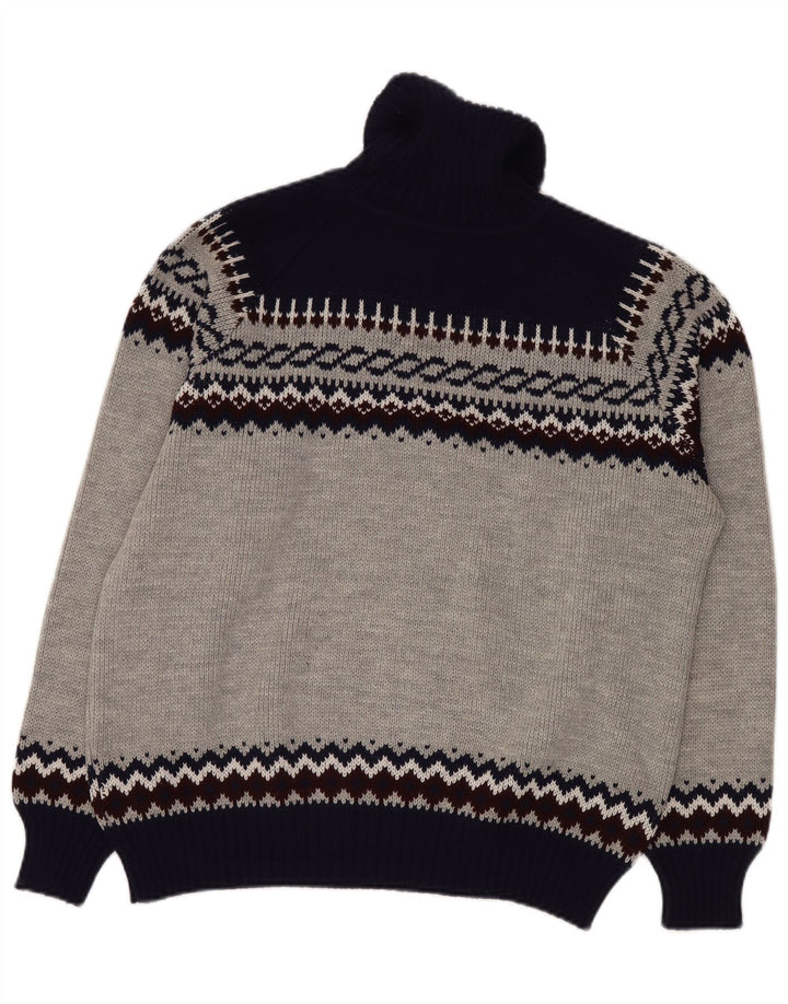 VINTAGE Мужской джемпер с высоким воротником IT 52/54 Большой Серый Fair Isle