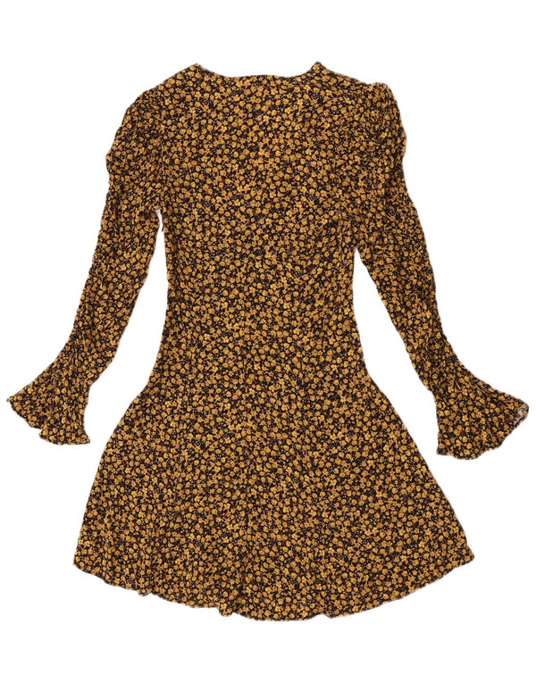 Женское платье трапециевидного силуэта с длинным рукавом Zara UK 4 XS, желтое из вискозы с цветочным принтом