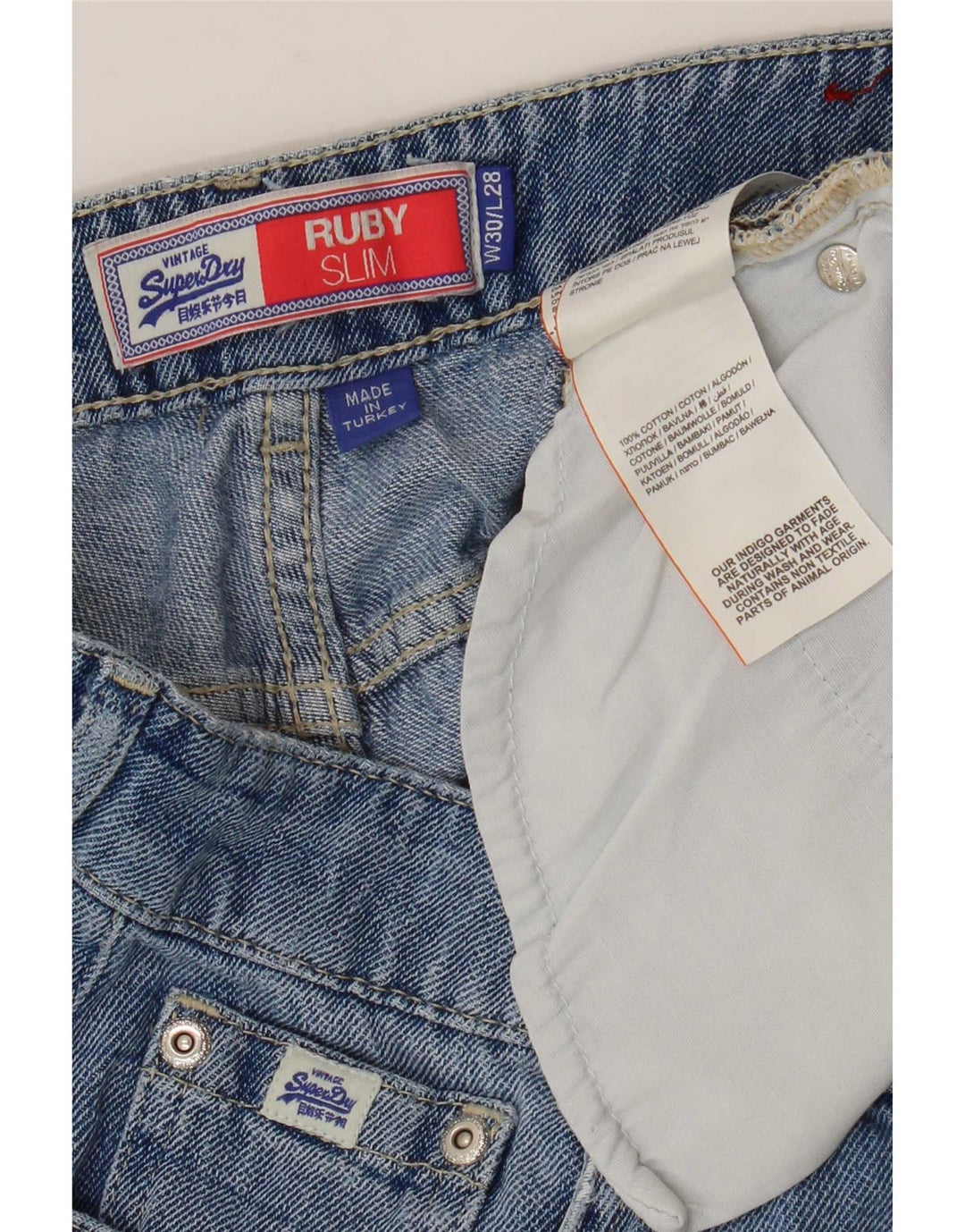 Женские укороченные узкие джинсы с рубиновой талией Superdry W30 L24, синий хлопок