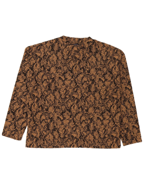 Marks & Spencer Womens Top Long Sleeve UK 14 Large Brown Animal Print