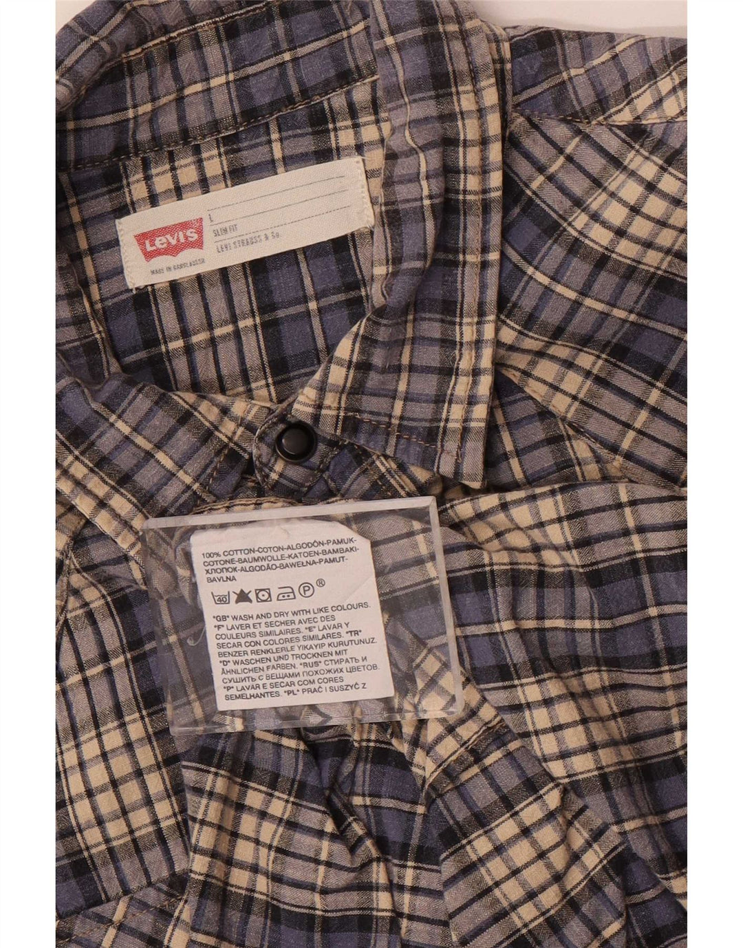 Мужская рубашка узкого кроя Levi's, хлопковая синяя клетка большого размера