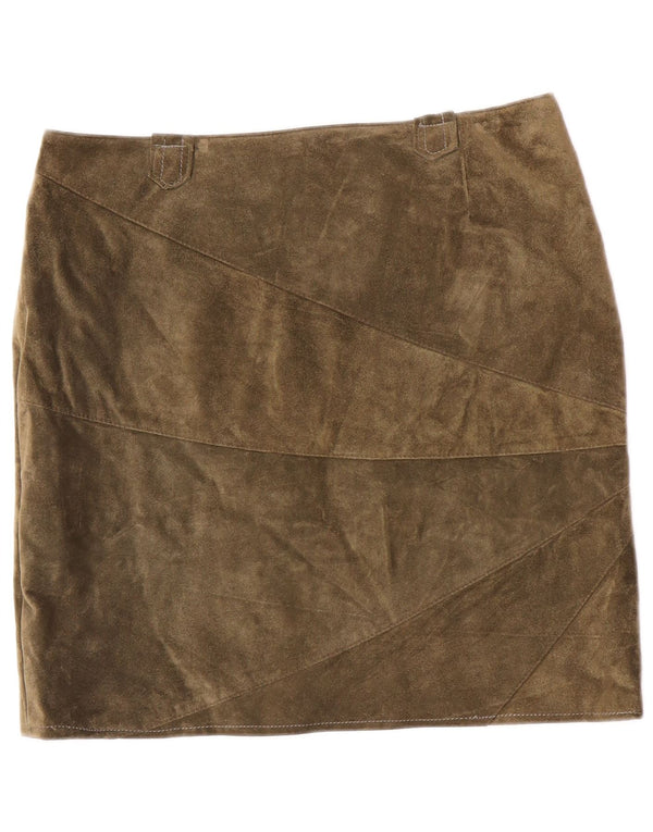 Винтажная женская замшевая юбка среднего размера W32 из кожи цвета хаки