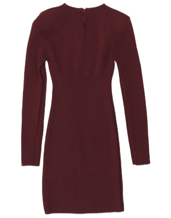 Женское платье-джемпер с длинными рукавами Zara UK 10, маленькое бордовое вискоза