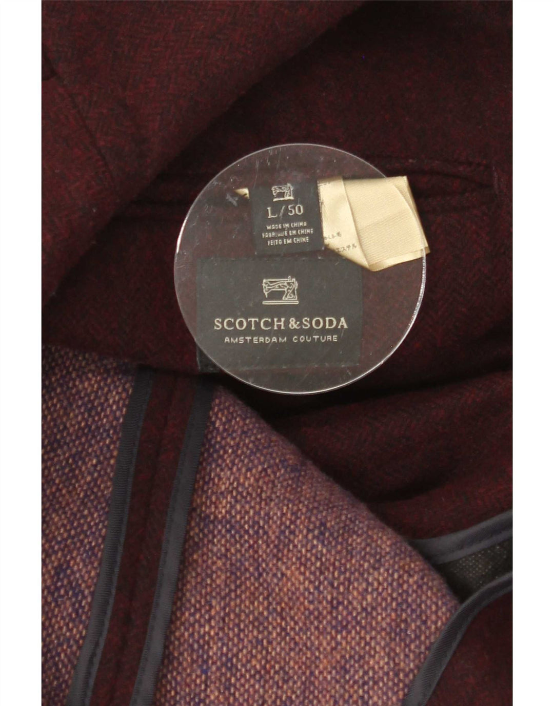 Мужской пиджак на 3 пуговицах Scotch & Soda IT 50, большой бордовый, шерстяной