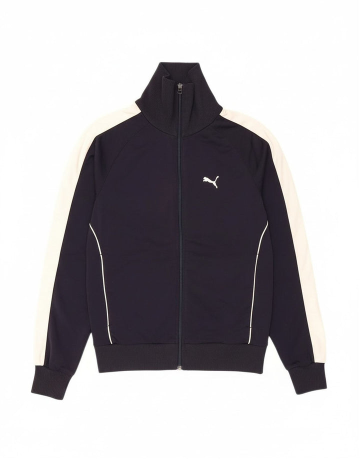 PUMA Mens Tracksuit Top Jacket Medium Navy Blue Colourblock Polyester