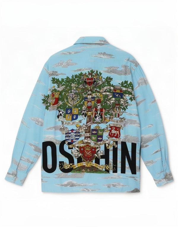 Женская рубашка оверсайз с рисунком Moschino UK 10, маленькая синяя, дизайнер из вискозы