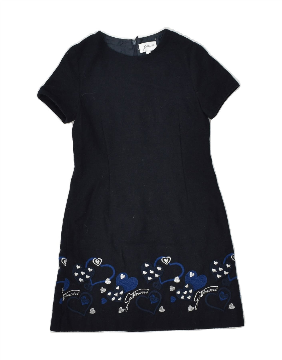 GATTINONI Girls Slim Sheath Dress 7-8 Years Navy Blue Geometric Polyester | Vintage Gattinoni | Thrift | Second-Hand Gattinoni | Used Clothing | Messina Hembry 