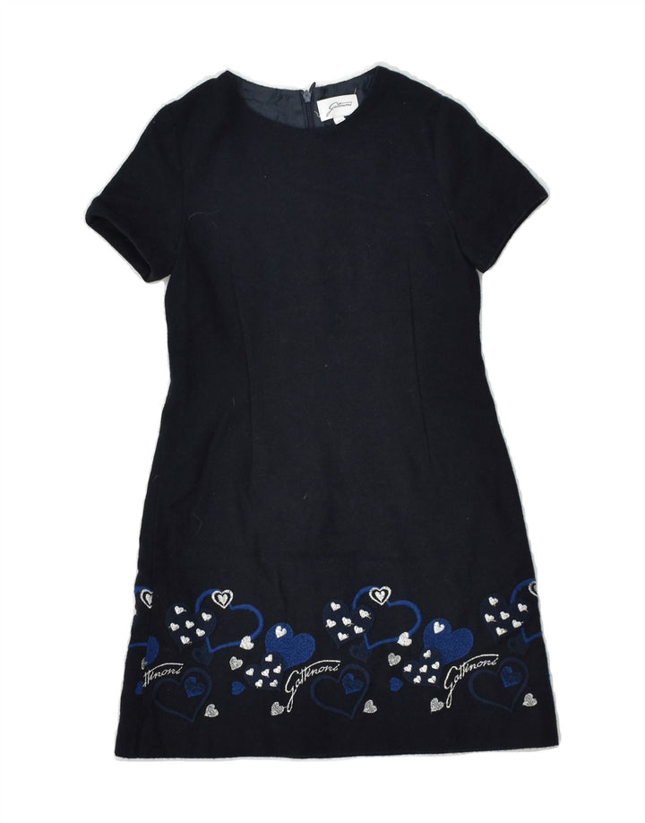 GATTINONI Girls Slim Sheath Dress 7-8 Years Navy Blue Geometric Polyester | Vintage Gattinoni | Thrift | Second-Hand Gattinoni | Used Clothing | Messina Hembry 
