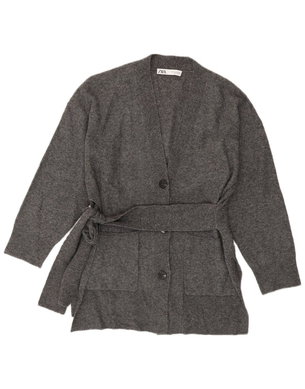 Женский удлиненный кардиган свободного кроя ZARA UK 10, маленький серый акрил