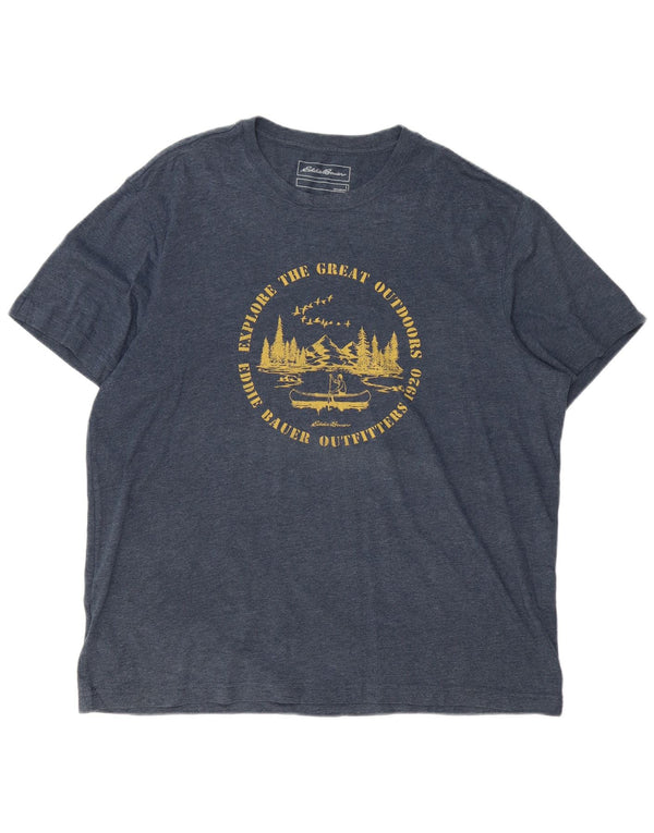 Eddie Bauer Mens Graphic T-Shirt Top Large Navy Blue Flecked Cotton