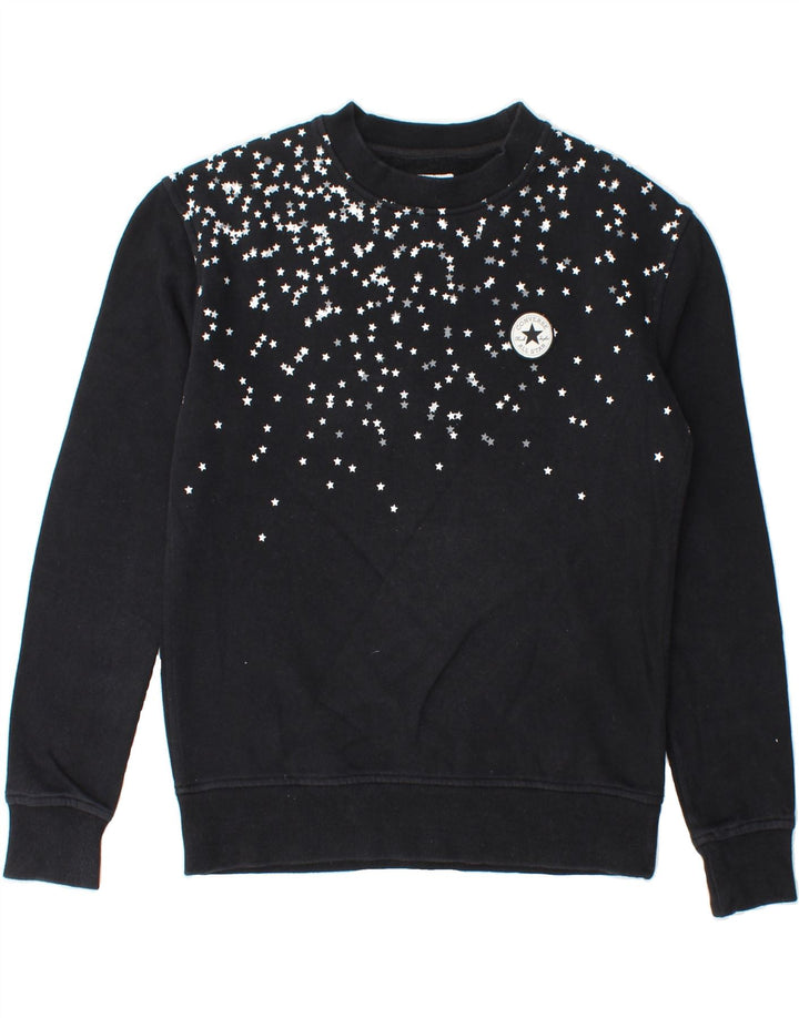 CONVERSE Womens Abstract Pattern Sweatshirt Jumper UK 6 XS Black Cotton Vintage Converse and Second-Hand Converse from Messina Hembry 