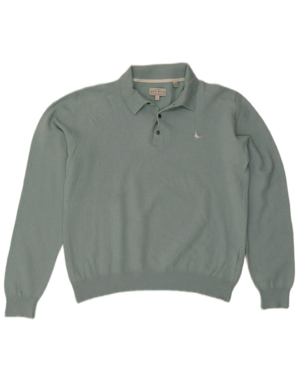 Мужской джемпер с воротником-поло JACK WILLS, большой синий хлопковый свитер