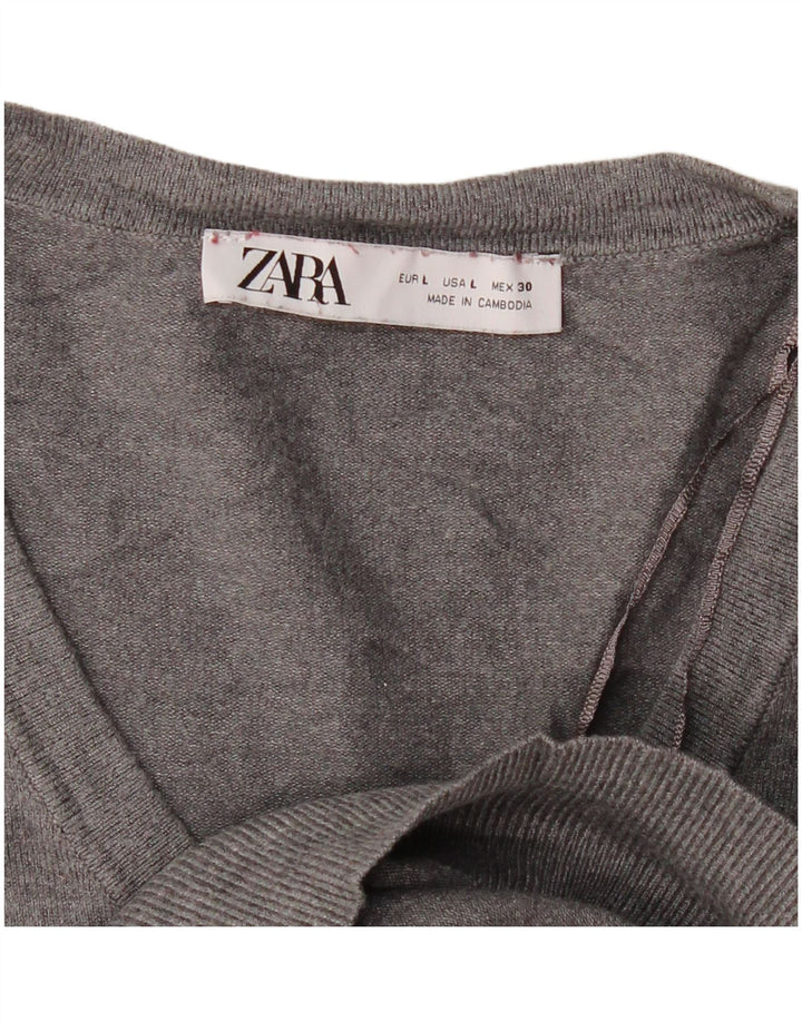Женский джемпер с v-образным вырезом Zara UK 16, большой серый цвет