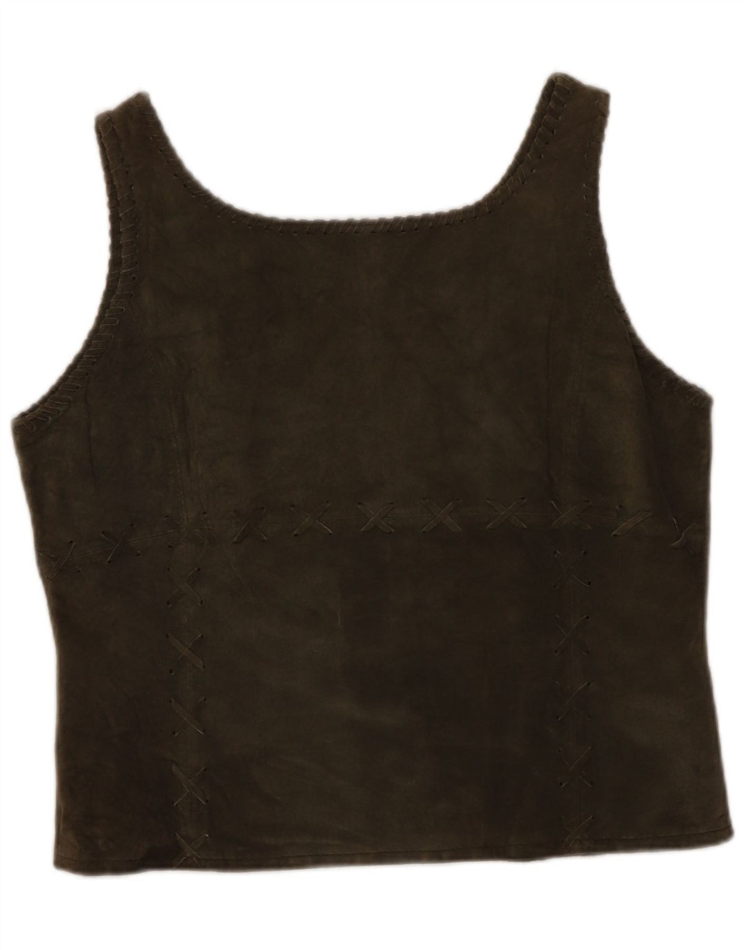 Женский замшевый укороченный топ без рукавов Rene Derhy UK 14, кожа цвета хаки, большой размер