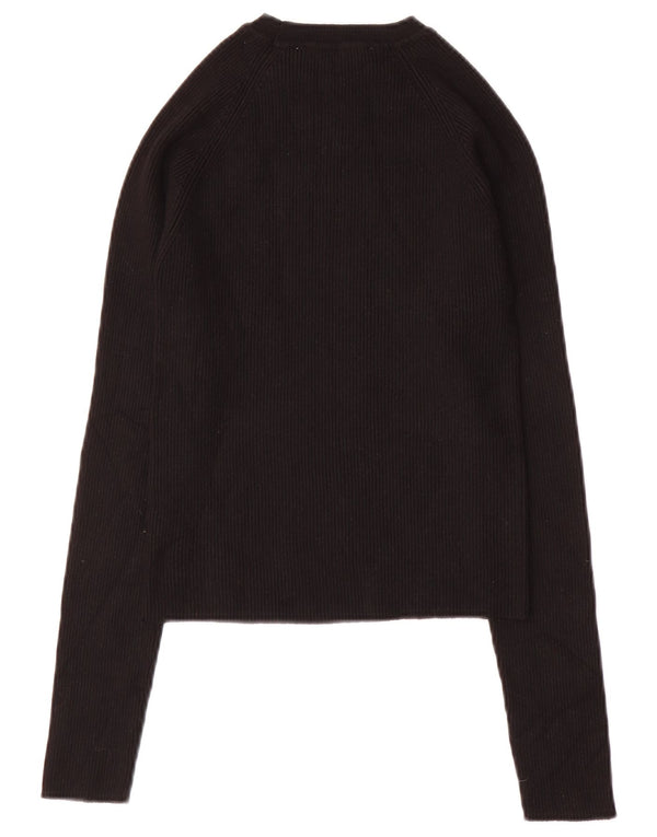 Женский укороченный топ Zara UK 12 с длинным рукавом, средний черный, вискоза