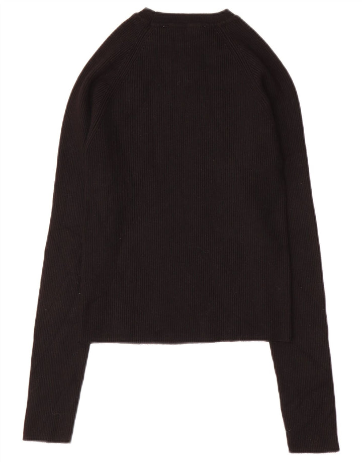 Женский укороченный топ Zara UK 12 с длинным рукавом, средний черный, вискоза
