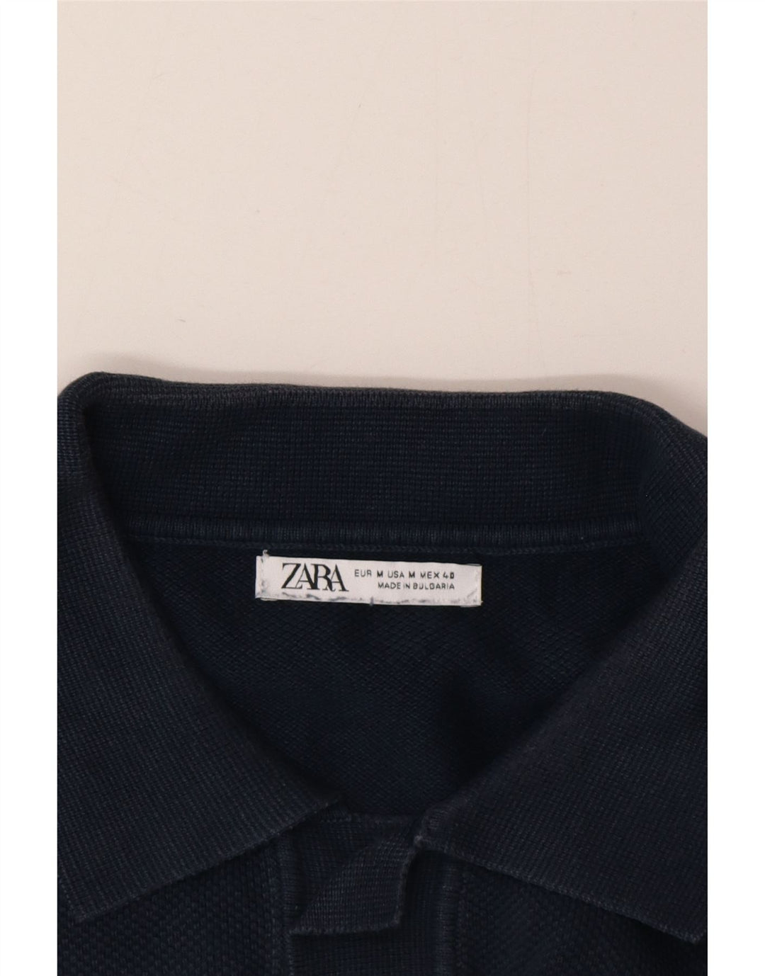 Мужской джемпер с воротником-поло Zara с коротким рукавом, средний темно-синий
